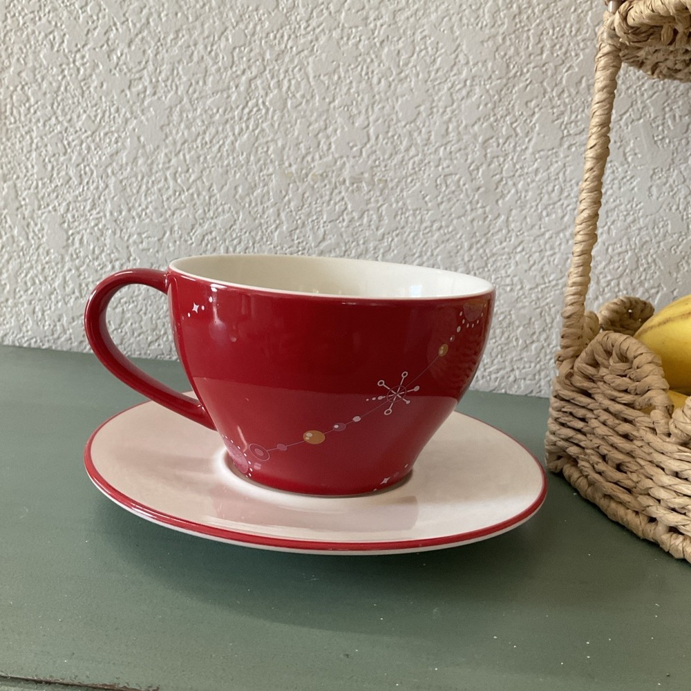 Starbucks Red White Christmas Holiday 2006‎ Coffee Tea Cup & Saucer 12oz